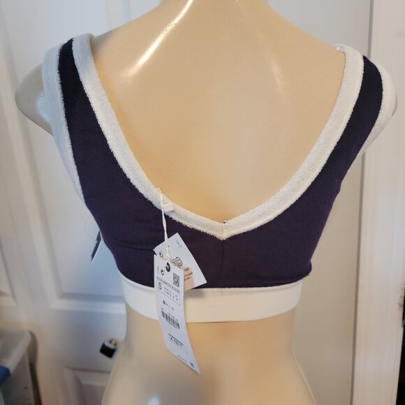 Zara Blue French Terry Crop Top White Trim - Picture 7 of 14